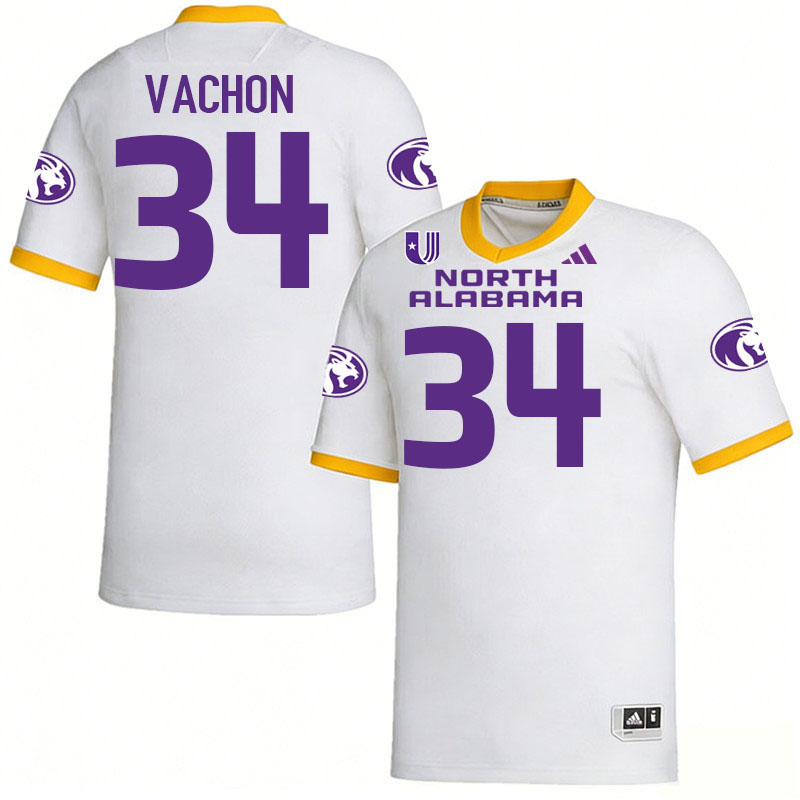 North Alabama Lions #34 Ian Vachon College Football Jerseys,Uniforms Stitched-White